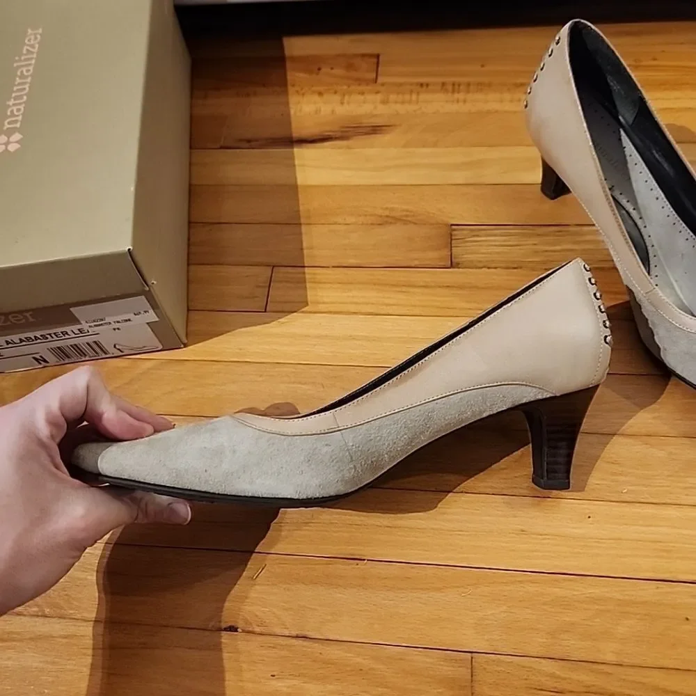 Naturalizer Falcone Alabaster Leather Women's Pumps Beige 7 Narrow